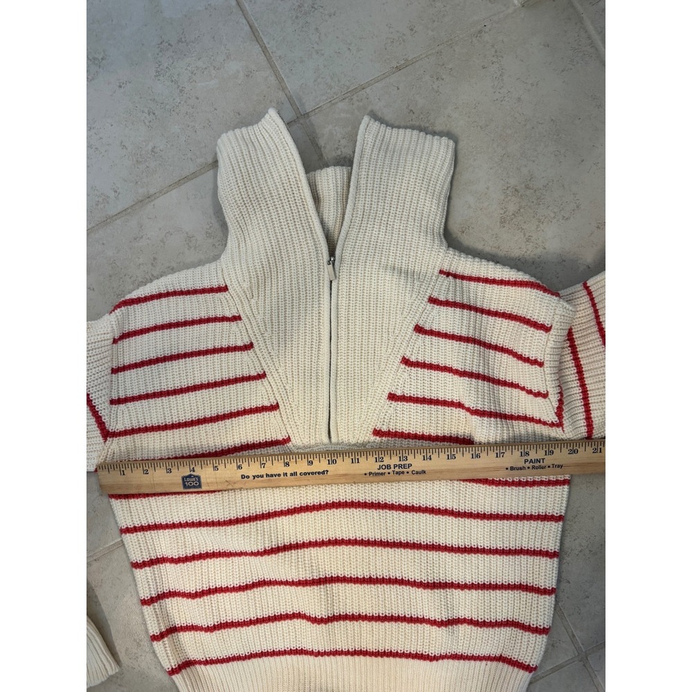 Z Supply Striped Quarter Zip Sweater Cream Red Ribbed Collar Knit XS - Picture 9 of 10